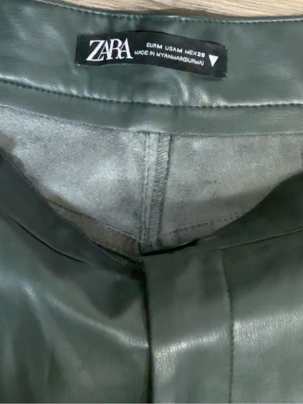 ZARA Dark Green Faux Leather High Rise Wide Leg Pants Size M - Picture 5 of 13